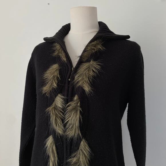 Vintage Preston & York Womens Faux Fur Trim Cardigan Size M Zip Up Grunge Mob - Picture 3 of 9